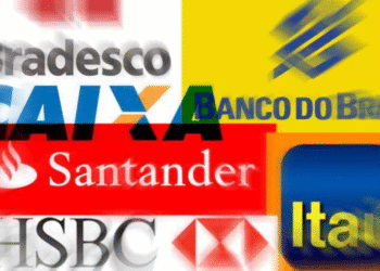 Logotipos de bancos brasileiros como Bradesco, Caixa, Banco do Brasil, Santander, Itaú e HSBC.