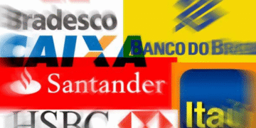 Logotipos de bancos brasileiros como Bradesco, Caixa, Banco do Brasil, Santander, Itaú e HSBC.