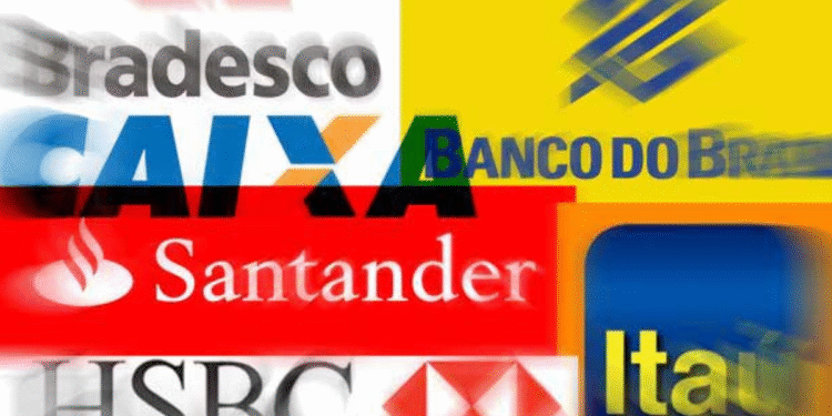 Logotipos de bancos brasileiros como Bradesco, Caixa, Banco do Brasil, Santander, Itaú e HSBC.