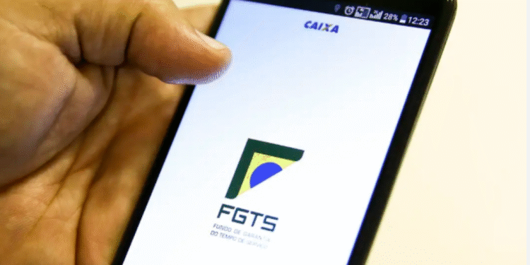 Pessoa acessando o aplicativo do FGTS no celular.