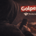 Figura encapuzada usando celular com alerta de golpe e logo da Receita Federal