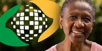 Mulher idosa negra sorrindo com cabelo curto grisalho e blusa rosa, ao lado do logotipo do INSS em verde e amarelo