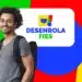 Jovem sorridente com cabelo afro, camiseta cinza e mochila preta ao lado da logomarca do programa Desenrola Fies