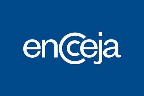Logotipo do Encceja com letras brancas sobre fundo azul escuro, destacando a letra C estilizada em forma circular
