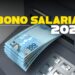 Notas de 100 reais saindo de caixa eletrônico com texto abono salarial 2026 em destaque