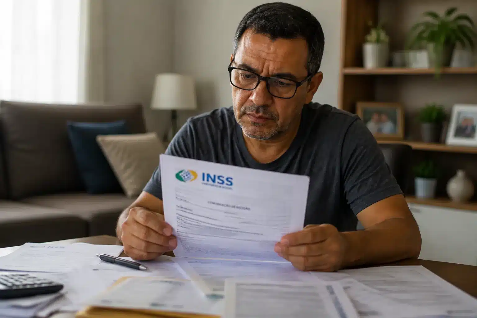 Doença grave garante auxílio do INSS mesmo sem carência: lista sobe para 18 condições 2 Homem analisa documentos para envio ao INSS em casa durante o processo de avaliação para benefício sem carência.