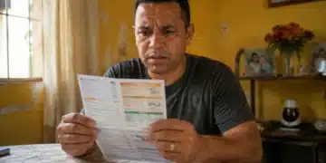 Homem analisa a conta de luz com preocupação após mudanças na Tarifa Social de Energia.