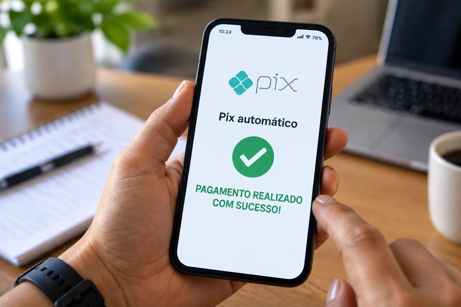 Nova função do Pix será liberada para contas-salário; confira as mudanças anunciadas pelo Banco Central 2 Tela de smartphone mostrando confirmação de Pix Automático em conta-salário.
