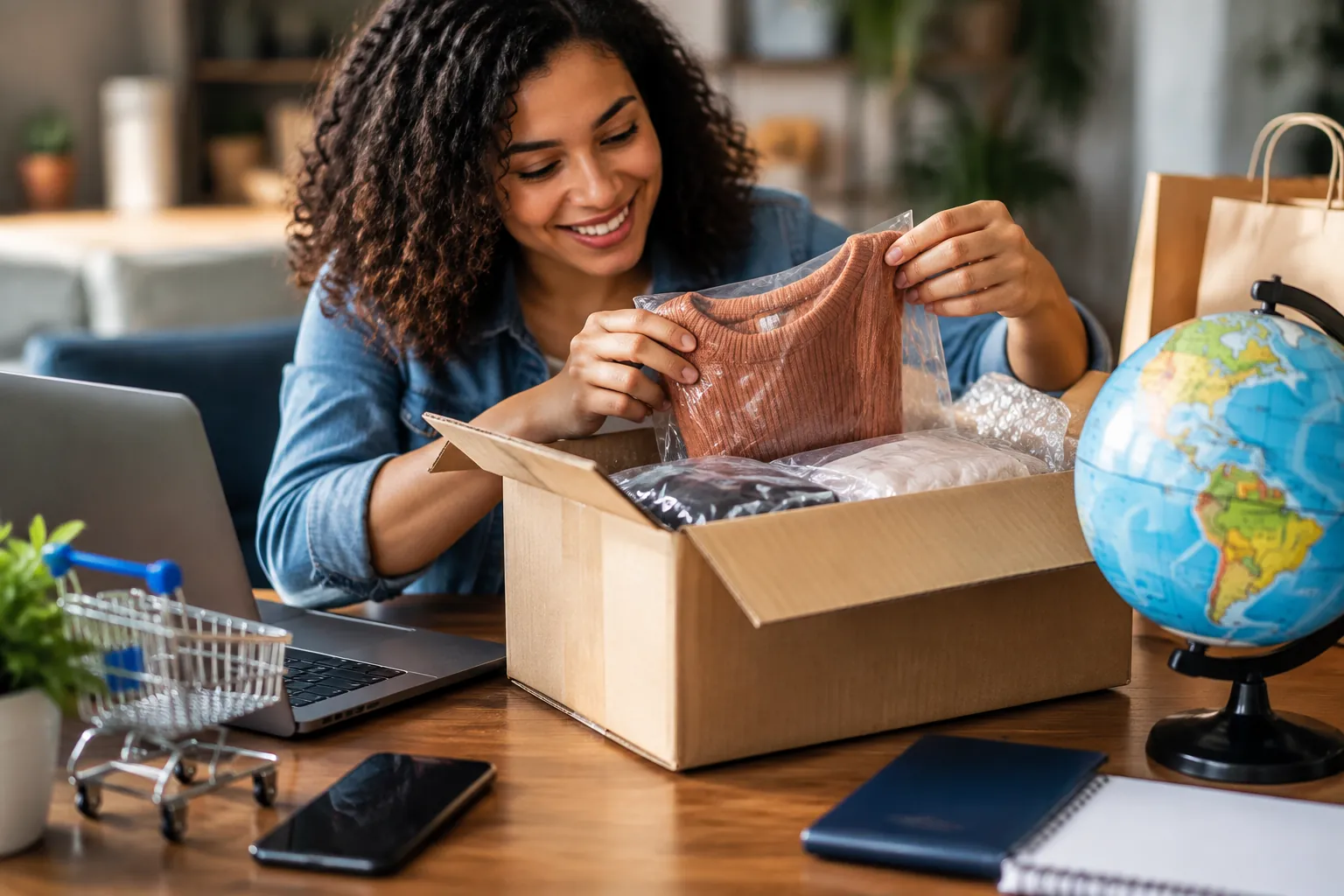 "Taxa das blusinhas" chega ao fim: compras internacionais de até US$ 50 ficam isentas do Imposto de Importação de 20% 2 Mulher recebe encomenda internacional representando as novas regras de tributação de compras do exterior em 2026.