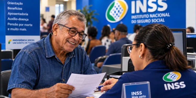 INSS abre quase 23 mil vagas de atendimento neste fim de semana (26 e 27/09); veja como agendar 1 Homem recebendo atendimento em uma agência do INSS, representando as vagas de atendimento disponíveis neste fim de semana.