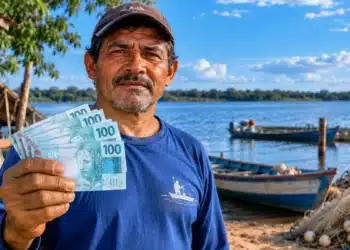 Pescadores ganham mais tempo para pedir o Seguro-Defeso; pedido vai até 90 dias após o início do defeso 5 Pescador artesanal segurando notas de R$ 100 à beira de um rio, em referência à ampliação do prazo para solicitar o Seguro-Defeso.