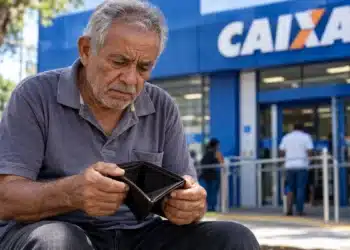 13º salário de novembro não chega a quem recebe BPC; veja o que diz a regra do benefício assistencial 7 Idoso segura carteira vazia em frente a uma agência da Caixa, em referência ao BPC sem pagamento de 13º salário.