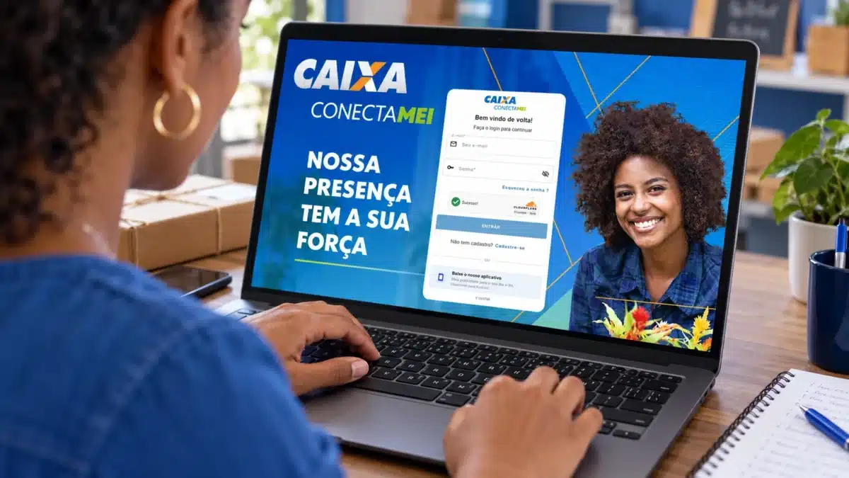 Microempreendedores individuais da Bahia podem prestar serviços à CAIXA; cadastro está aberto 2 Empreendedora acessa a plataforma Conecta MEI da CAIXA pelo computador, representando a realização do cadastro online.