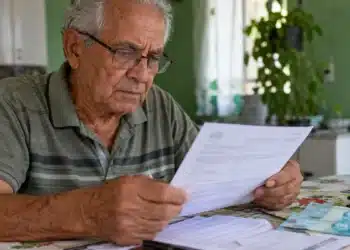 Quem recebe o BPC do INSS tem direito ao adicional de 25% sobre o valor do benefício? Entenda como funciona 6 Idoso analisa documentos com notas de dinheiro sobre a mesa, representando a dúvida sobre o direito ao adicional de 25% sobre o valor do BPC.