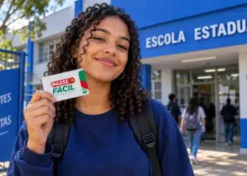 Passe Fácil Estudantil do Rio Grande do Sul recebe inscrições até 9 de outubro para o 2º semestre 5 Estudante segura cartão do Passe Fácil Estudantil em frente a uma escola