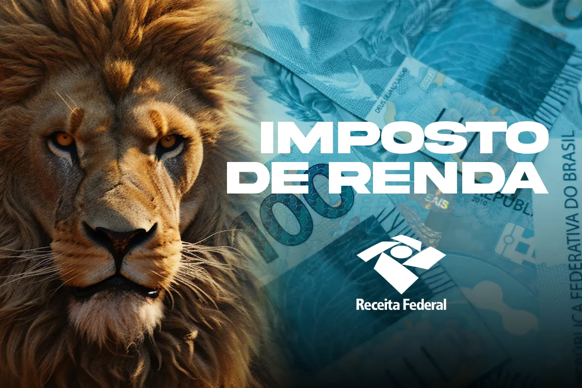Receita libera consulta ao lote residual do IRPF 2026 nesta sexta (23); crédito sai no dia 30 2 Leão do Imposto de Renda ao lado de cédulas de real e do símbolo da Receita Federal, representando o pagamento das restituições do IRPF 2026.
